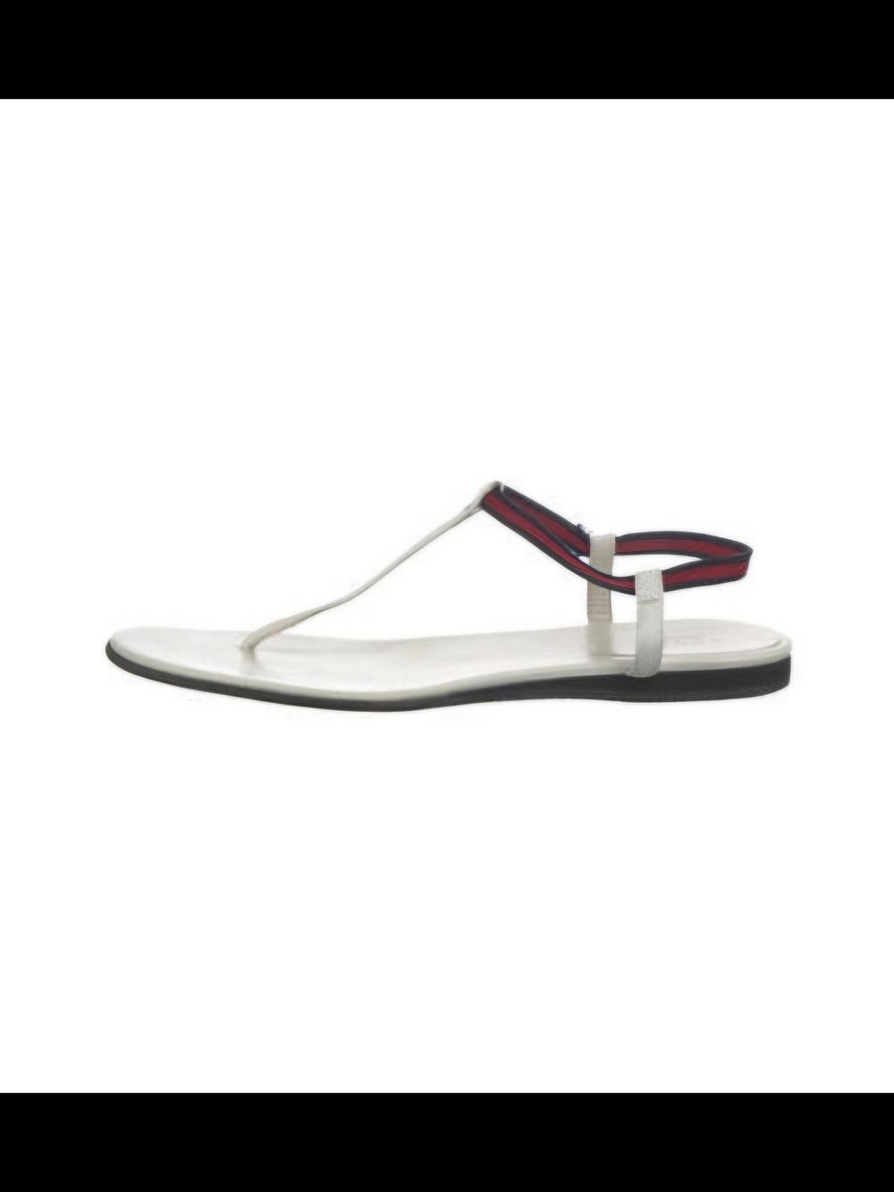 GUCCI White T-Strap Sandal with Red-Trim Ankle Strap